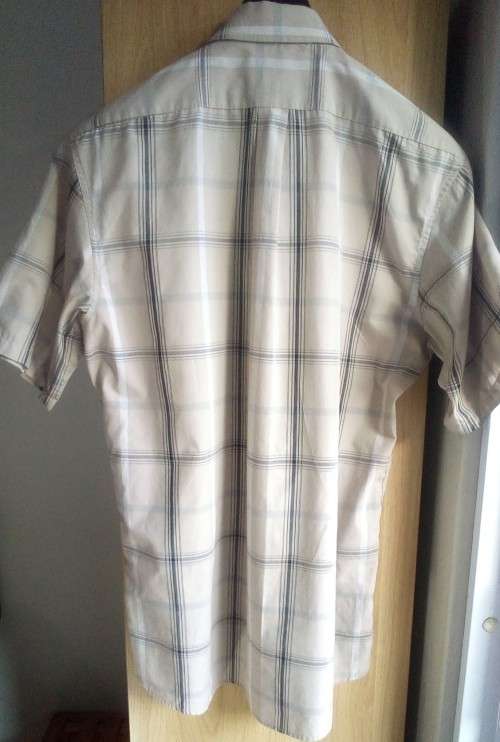 Mens Beige Checked Short Sleeve Shirt By Jonathan Strong Size Medium