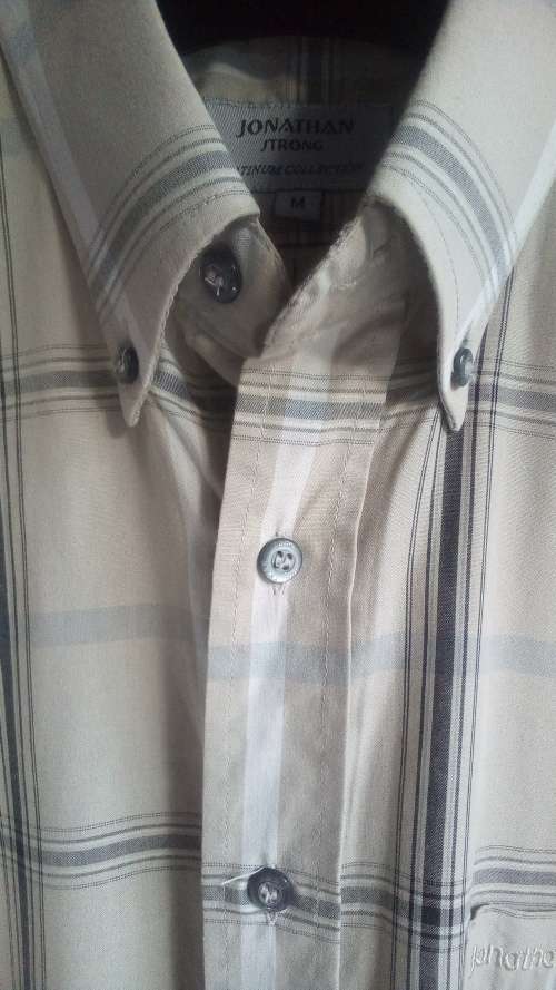 Mens Beige Checked Short Sleeve Shirt By Jonathan Strong Size Medium