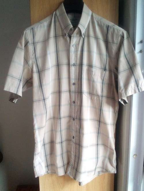 Mens Beige Checked Short Sleeve Shirt By Jonathan Strong Size Medium