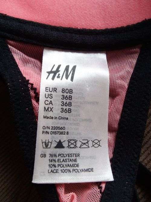 Push up Padded Bra, Coral with Black Lace by H and m Size 36B