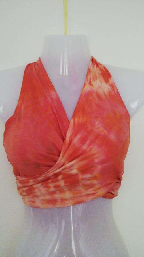 Tie Dye orange wrap around bikini top,  by Freedom one Size
