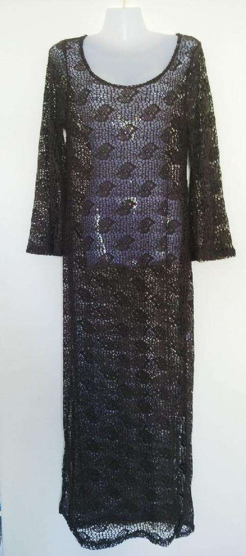 Brown lace effect full length beach coverup dress Size Medium