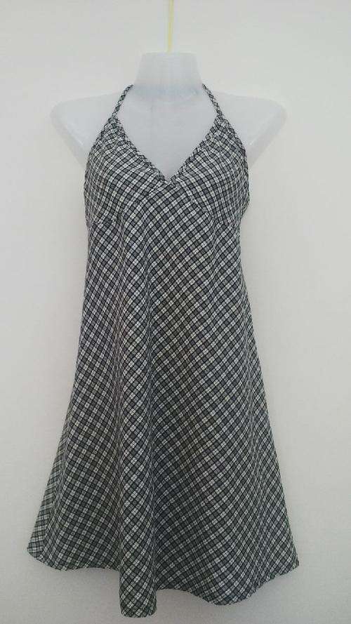 Blue and Cream Checkered Halterneck Mini Sundress Size Small