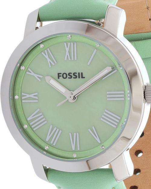 women's fossil mint green leather strap crystal face watch excellent condition