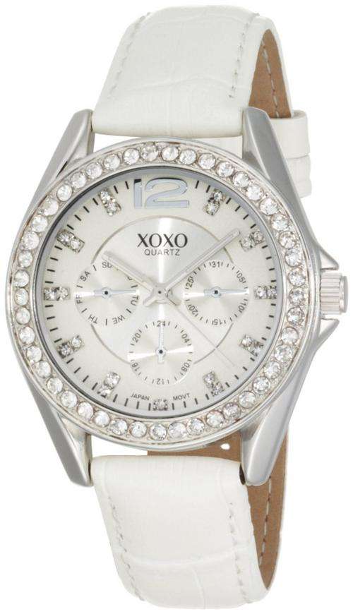 Ladies XOXO white leather strap Rhinestone watch excellent condition