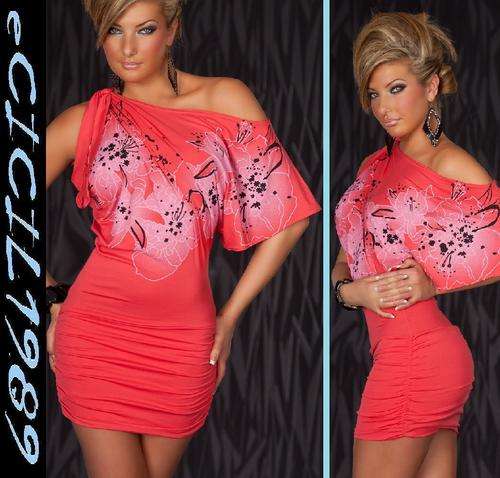 HOT & SEXY SPRING TIME coral MINI DRESS / LONG SHIRT by >FIRST LOOK<  size 10/12