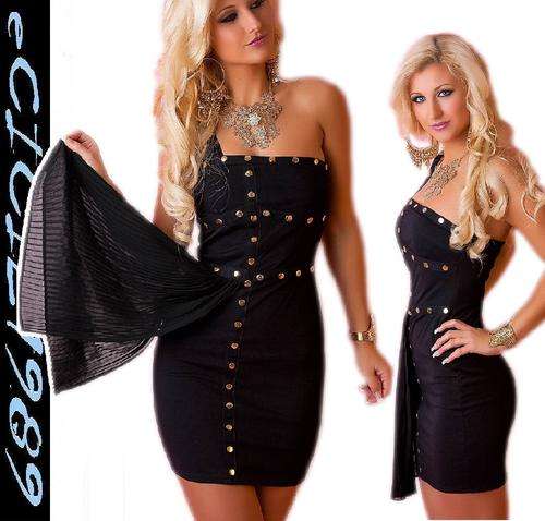 GORGEOUS Gladiator black COCKTAIL EVENING MINI DRESS ornated ONE SHOULDER  by >GODDESS<  size UK 12