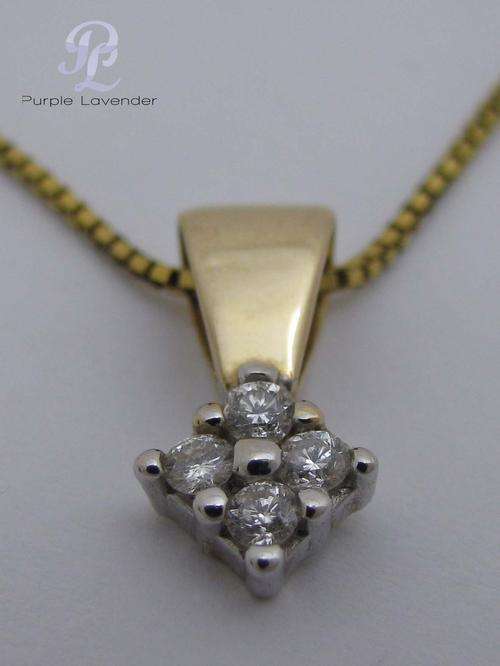 Solid 14ct Gold Box Chain and Pendant with Diamonds _ Set