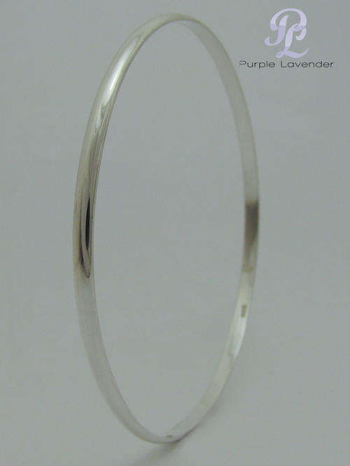 Solid Sterling Silver D-Shape Round Bangle _ 3mm _ Handmade _ 75 mm Diameter_ For username Finola