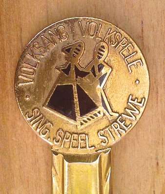 "Volksang, Volkspele - Sing, Speel, Strewe" gold plated Spoon 128mm