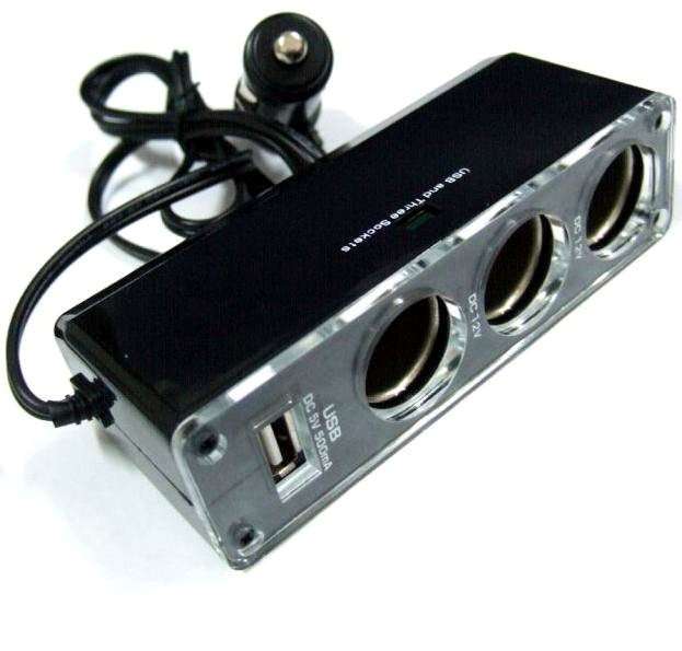 3 SOCKET USB CAR CHARGER - GPS, iPod, PDA and more (Black)