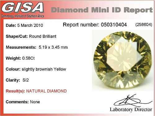 Fiery 0.58ct Certified Slight Brownish Yellow SI2 Natural Diamond