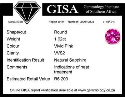 GISA certified 1.02ct - [ VVS2 ]  Vivid pink natural sapphire