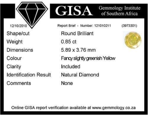 GISA certified 0.85ct  Fancy greenish yellow Natural Diamond - Included #R1 Start#