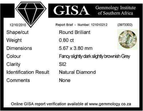 GISA certified 0.80ct  ( Si \ 2 ) Fancy slightly dark slightly brownish grey Natural Diamond