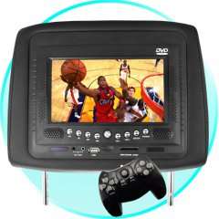 IN CAR ENTERTAINMENT--DVD HEADRESTS WITH GAMES,SD,DVD/MP3,ETC.