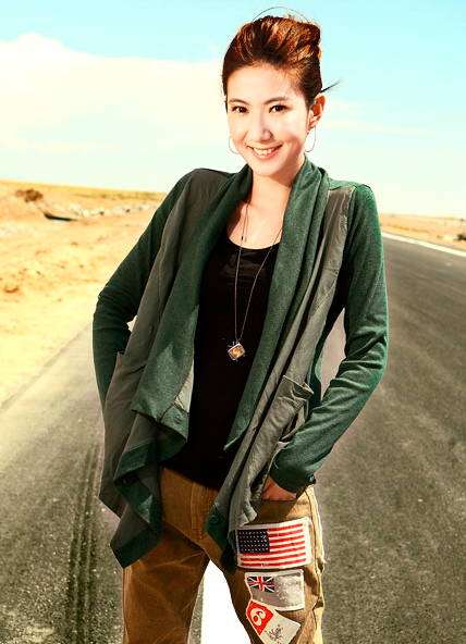 Handsome stitching irregular cardigan shawl jacket A5260 ArmyGreen S/M/L