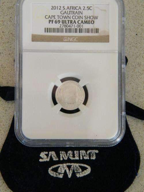 2012 Cape Town Coin Show Flypress Gautrain 2.5c Mintmark Tickey - NGC PF69UC