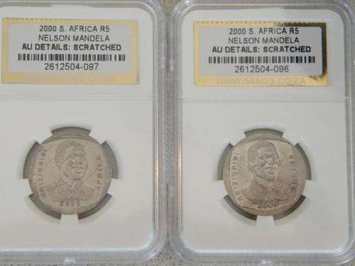 2 x 2000 Nelson Mandela graded AU Details: Scratched - Bid per Coin