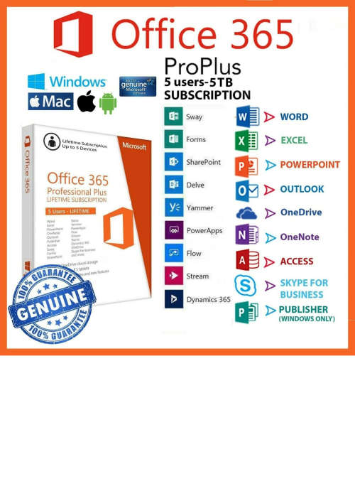 Microsoft Office 365 Pro Plus 5 Devices 5TB for PC/Mac/Android