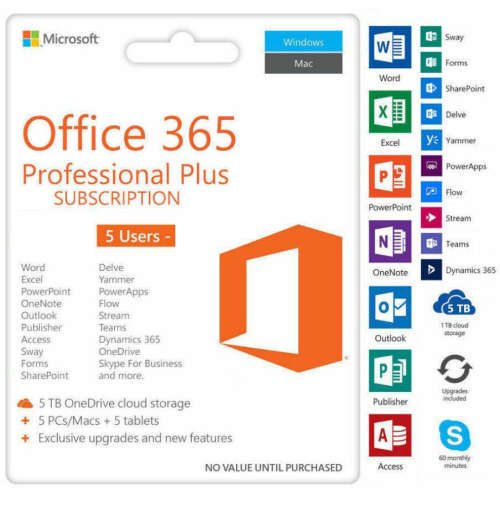Microsoft Office 365 Pro Plus 5 Devices 5TB for PC/Mac/Android