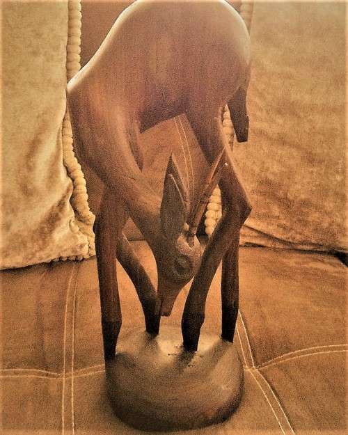 Grazing Deer wooden figurine