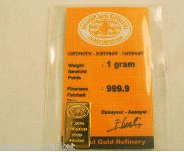 GOLD!! 1 Gram 999.9% 24Kt Gold Bullion Bar Ingot [includes postage]