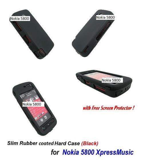 Rubber coated BLACK Hard Case Cover +LCD Film for Nokia 5800 [excludes the phone]