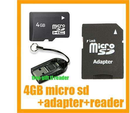 4GB MicroSDHC  Memory Card+Adapter+Reader
