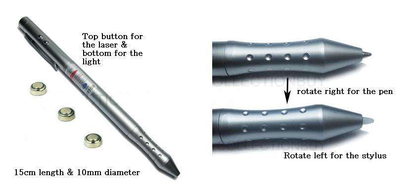4 in 1 slim pen sized Red laser lazer pointer + Stylus + Ballpen + flashlight