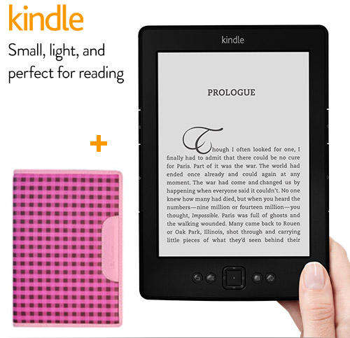 Kindle 6" e-Ink Wi-Fi + Synthetic zip cover (Pink, Brown or Black/White Check)