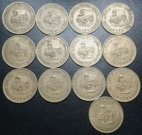 Nice lot of x13 van Riebeeck 1c coins (1961-1964)