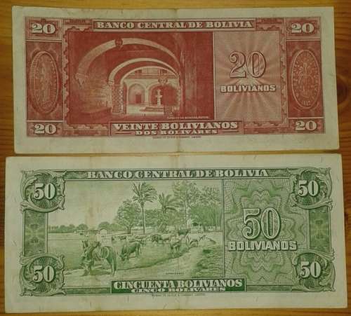 1945 Bolivia 20 & 50 Bolivianos note set