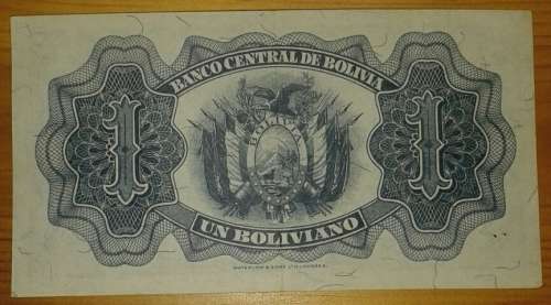 1928 Bolivia 1 Boliviano note (extremely fine)