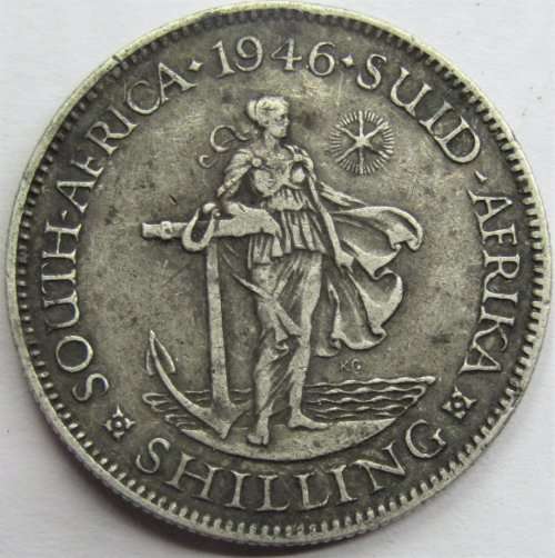 The rare 1946 union silver shilling (mintage only 26924)