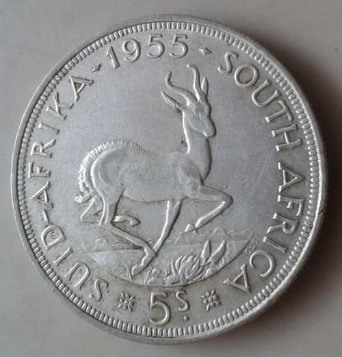 Scarcer 1955 union silver 5 Shillings in aXF (low mintage)