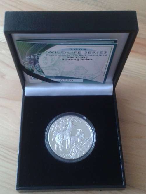 2006 S.A Wildlife Series proof 1oz silver 20c (Black-Backed Jackal)