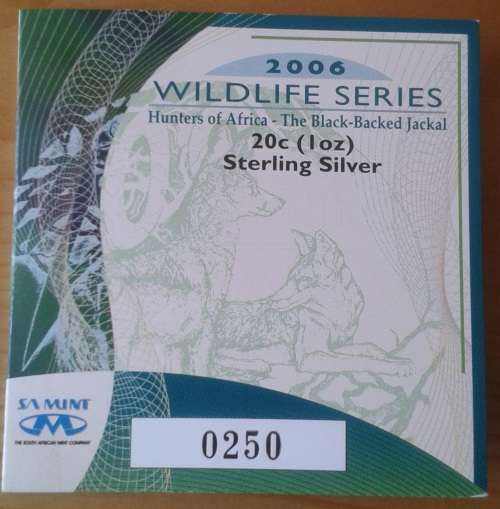 2006 S.A Wildlife Series proof 1oz silver 20c (Black-Backed Jackal)