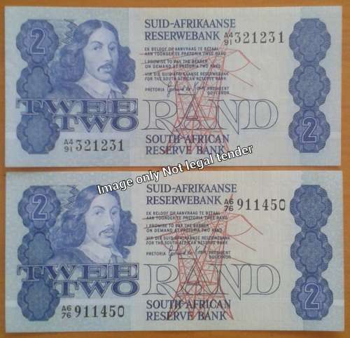 Set of 2 GPC de Kock 1980s uncirculated notes