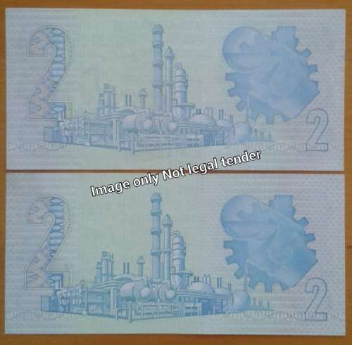 Set of 2 GPC de Kock 1980s uncirculated notes