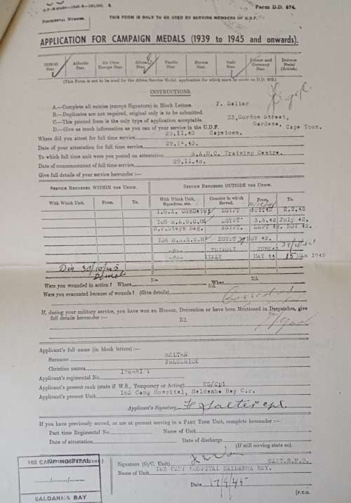 WW2 Italy star to F.Salter with paperwork