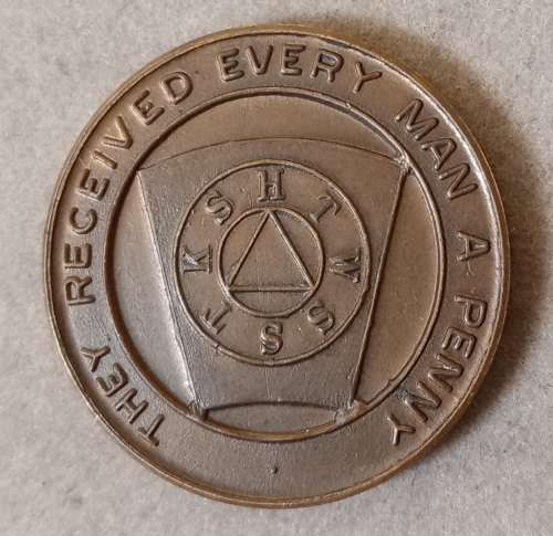 Scottish Masonic penny token: They received every man a penny