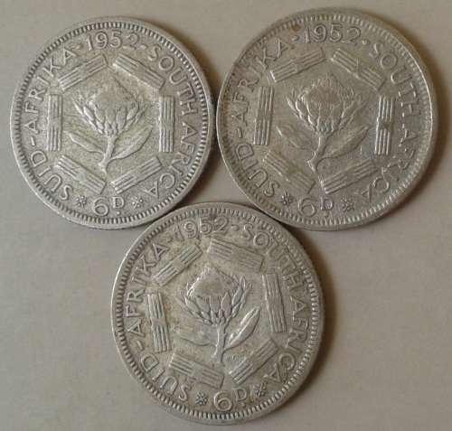 1952 Union silver sixpence