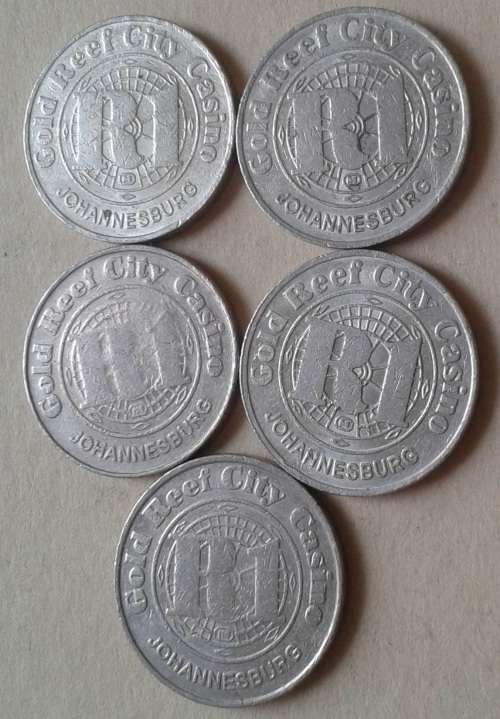 Lot of x5 vintage Gold Reef City gaming tokens