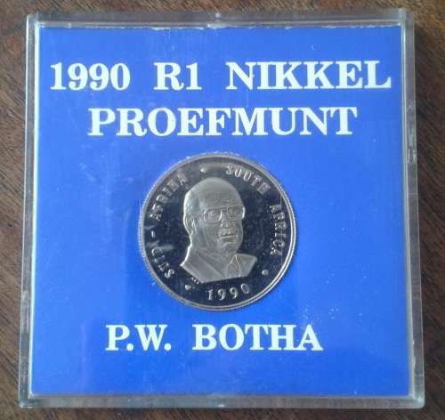Scarcer 1990 P.W Botha proof nickel R1 in case
