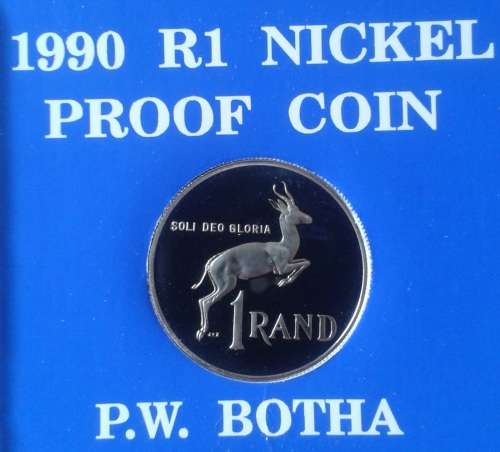 Scarcer 1990 P.W Botha proof nickel R1 in case