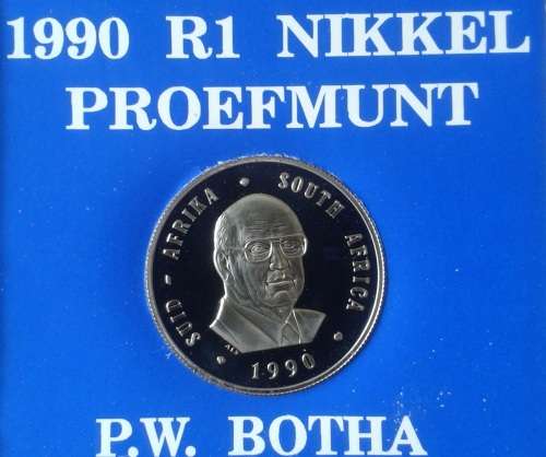 Scarcer 1990 P.W Botha proof nickel R1 in case