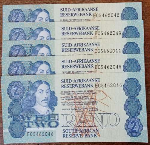 Set of x5 uncirculated 1980s R2 notes in sequence