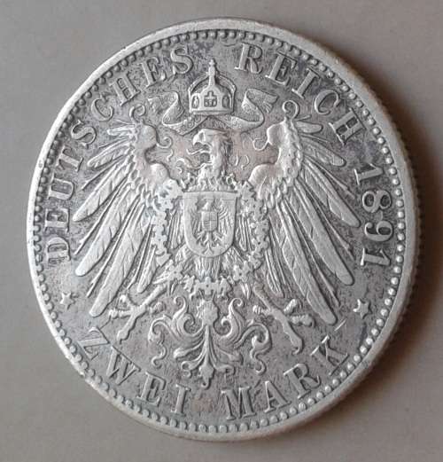 1891 German States Bavaria silver 2 Mark with VF details
