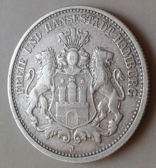 1876 German States Hamburg silver 2 Mark in XF (High cat value)